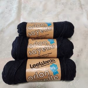 Lee Wards Orlon Sayelle Yarn 3x 4oz Skeins Black